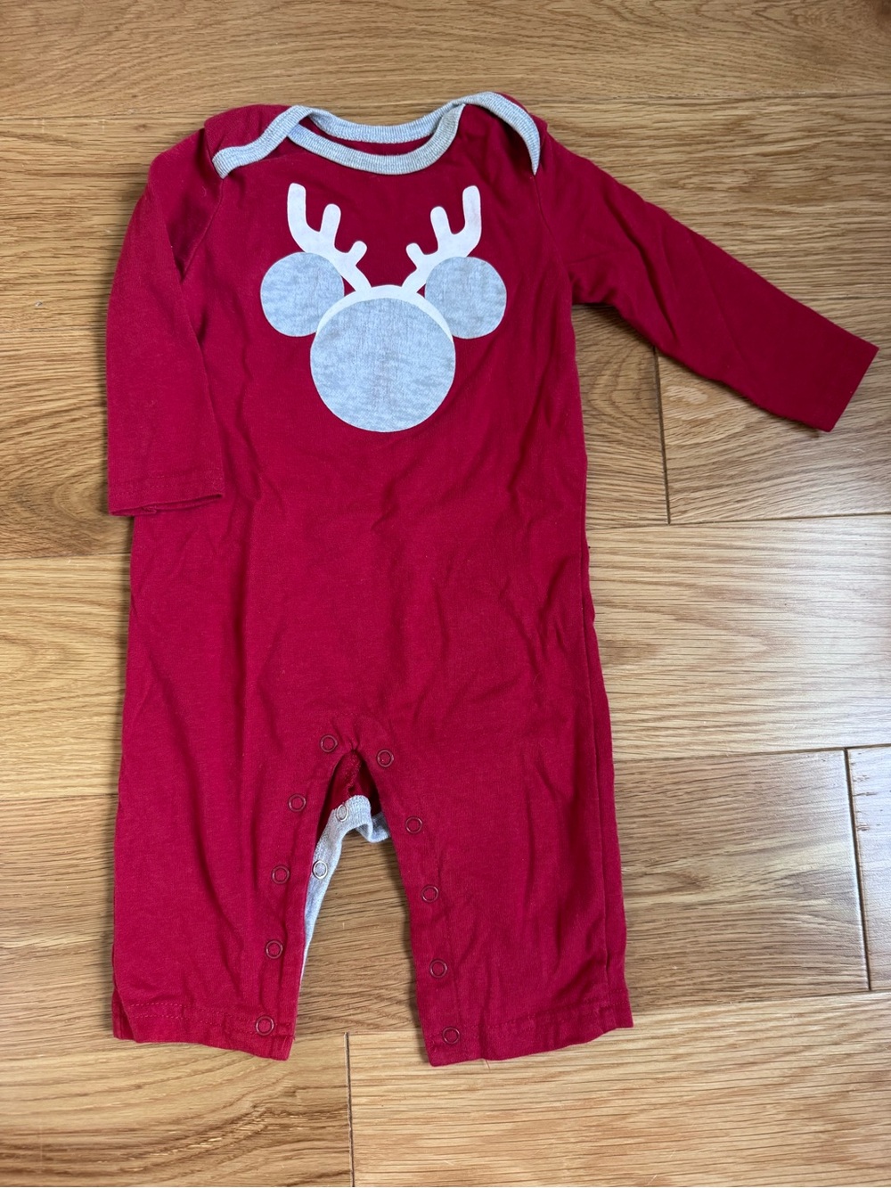 Disney Red Long-Sleeve Reindeer Mickey Mouse One-Piece